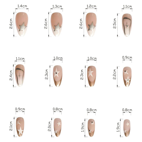 Press on Nails Medium Almond MABKJLF, French Tip Fake Nails, Nude Full Cover White Gold Nail Tip, 24 Pcs