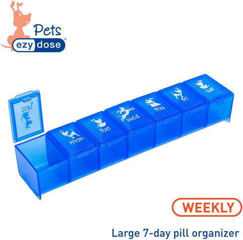 EZY DOSE Pets Weekly Pill Case - 7-Day Medicine Planner, Vitamin Organizer Box for Dogs, Blue Lids
