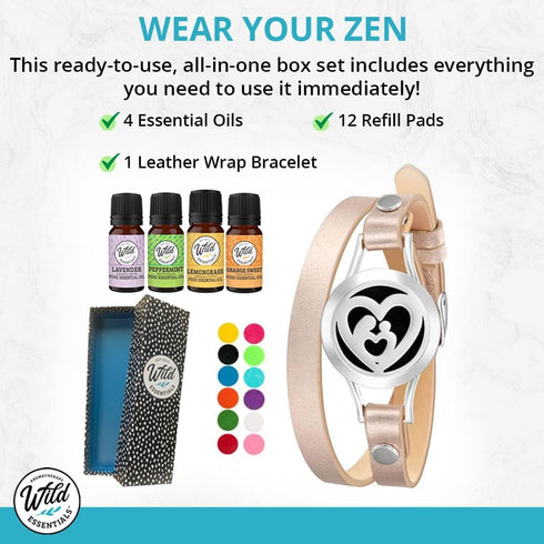 Set, 12 Wild Essentials Arbol Tree Essential Oil Leather Wrap Bracelet Diffuser Kit, Gift Lavender, Lemongrass