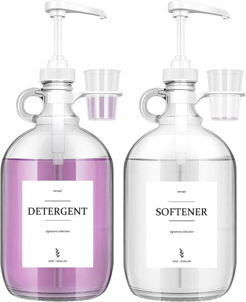 onsogi 2 Pcs Glass Liquid Laundry Detergent Dispenser with Cup Holders, Half Gallon