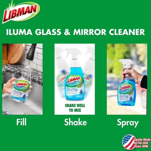 Libman Iluma Glass & Mirror Cleaner, 24 fl oz Refillable Bottle with 5 Total Concentrated Dissolvable Pods