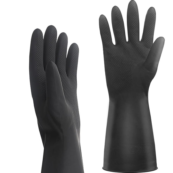 Thick Rubber Cleaning Gloves - 1 Pair Black Rubber Gloves for Dishwashing, Non-Slip Kitchen Gloves (Large)