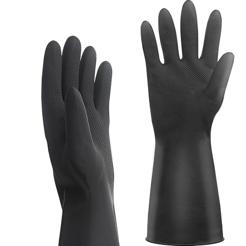 Thick Rubber Cleaning Gloves, 3 Pairs Black Non-Slip Kitchen Gloves for Dishwashing, Heavy-Duty and Waterproof