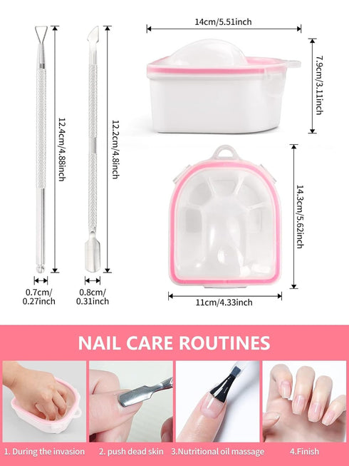 Nail Soaking Bowl Set - 2PCS Gel Polish Dip Powder Remover with Triangle Cuticle Peeler & Stainless Steel Pusher