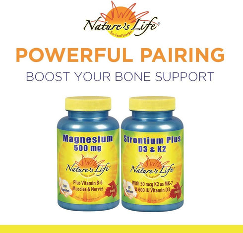 Nature's Life Strontium Plus Vitamins D3 & K2 - 60 Tablets, Bioavailable Formula May Help Support Healthy Bone Density