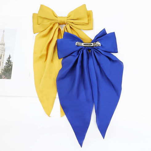 Lawie 6 Pack Oversized Satin Hair Bows for Women - Giant Bow Hair Clips with Long Silky Ribbon Tail