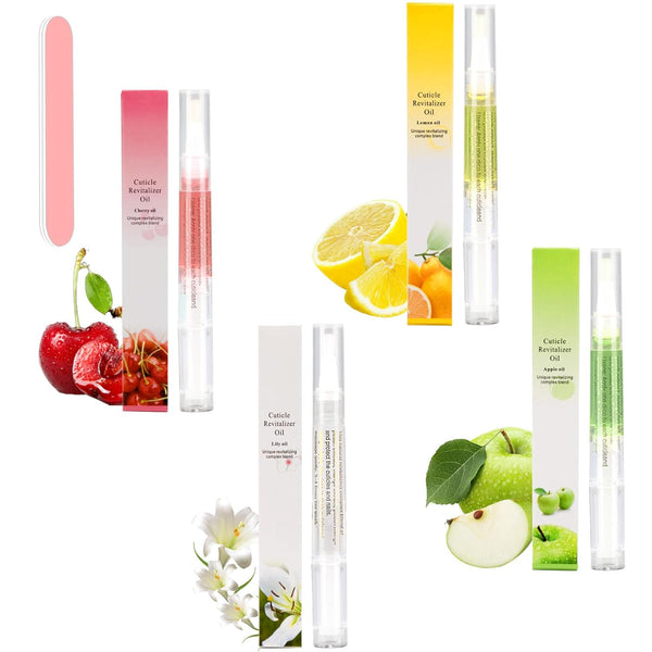 Meschett 4PCS Cuticle Oil Pens with Nail File, Natural Ingredients Nail Pen Oil for Repairing Cracked Fingernails