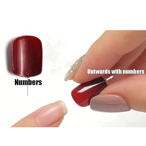MISUD Press on Nails - Medium Coffin Glue on Nails, Blue Ombre, Acrylic Bling Glitter Design, 24 pcs