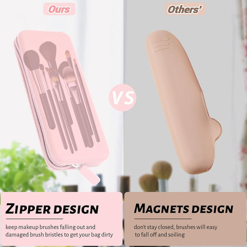 Sakolla Travel Makeup Brush Holder, Silicone Makeup Brush Bag with Zipper Closure for Daily Essentials (Pink)