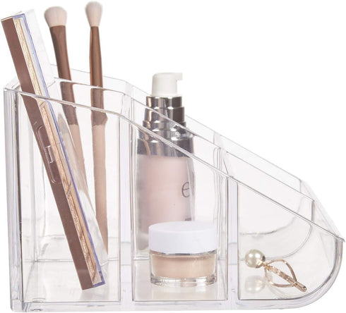 STORi Clear Plastic Vanity Makeup Organizer with 6 Compartments for Brushes, Eyeshadow Palettes, Beauty Supplies