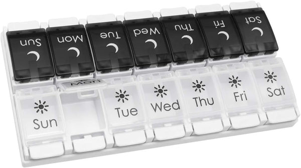 EZY DOSE Push Button (7-Day) Pill Case, Medicine Planner, Vitamin Organizer, 2 Times a Day AM/PM, Large Compartments