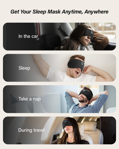 LC-dolida Bluetooth Sleep Headphones, White Noise Sleep Mask with Timing, Wireless Eye Mask for Side Sleepers