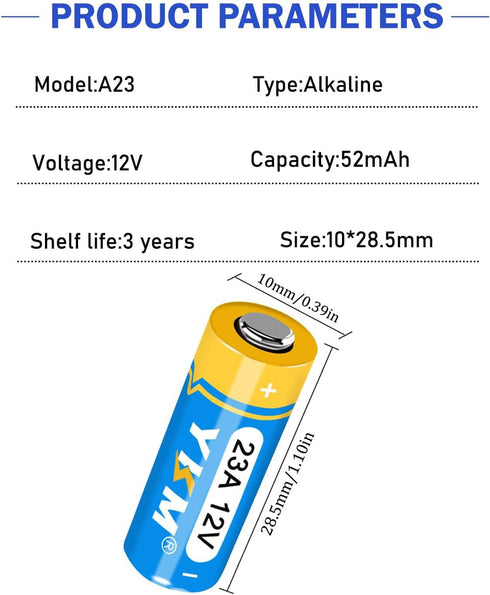 23A 12V Alkaline Battery LR23A A23S MN21/23 L1028F 23A 12 Volt Battery for Ceiling Fan Remote Garage Door Opener (10 Pack)