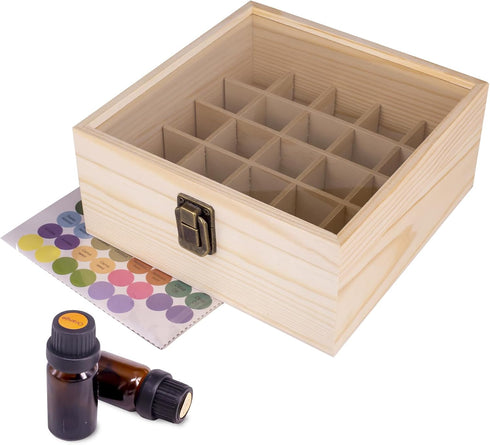 Essential Oil Storage Box High Capacity Glass Lid Wooden Essential Oils Display Organizer Stand Holder for 15 ml Bottles Nail Polish Collection. by Guolich
