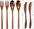 Wooden Spoon Fork Knife Eating Flatware Set - Portable Utensil Set with Case, Reusable Wooden Cutlery, 2 Spoons, 2