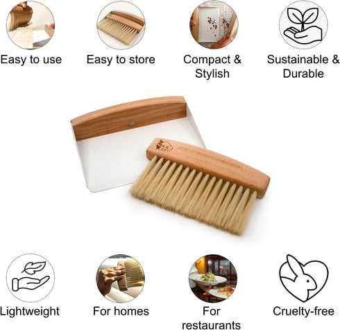 A&J Koti Table Crumb Sweeper - Mini Metal Dustpan and Hand Brush Combo Set for Home and Kitchen