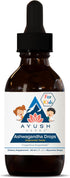 Ayush Herbs Ashwagandha Drops - Alcohol-Free Calming Daily Supplement for Kids & Adults, Organic Lemon Flavor - 2 Fl Oz