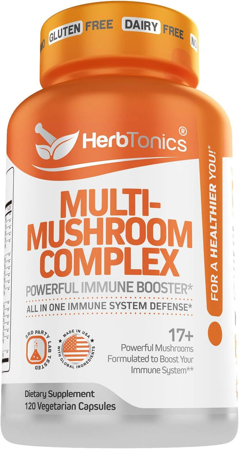 Herbtonics Mushroom Nootropic Supplement Complex, Immune System Support & Brain Function, 120 Vegan Capsules