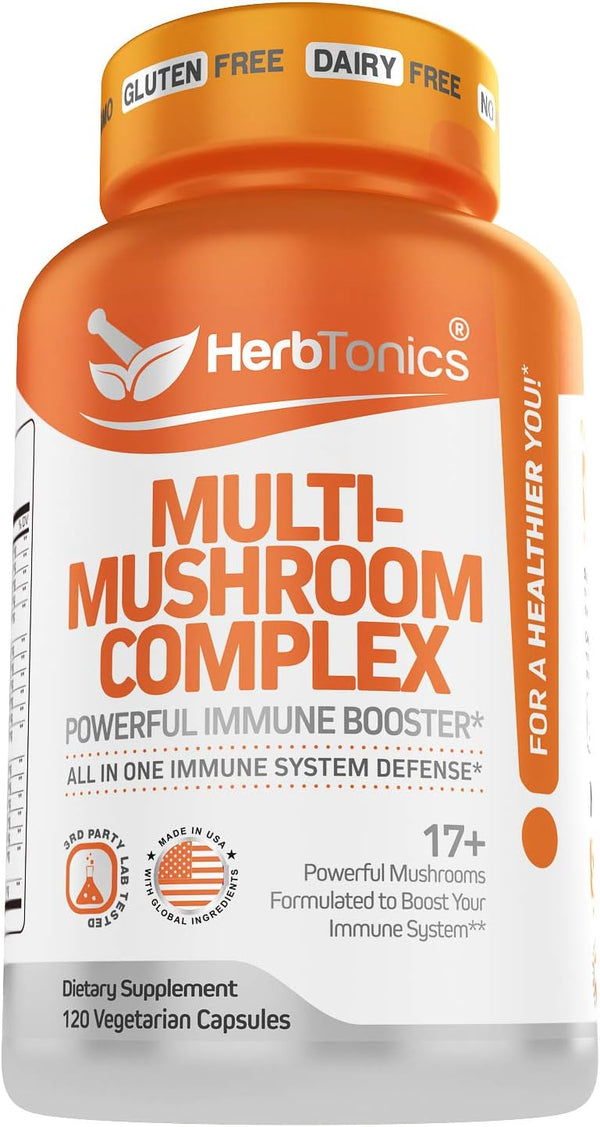 Herbtonics Mushroom Nootropic Supplement Complex, Immune System Support & Brain Function, 120 Vegan Capsules