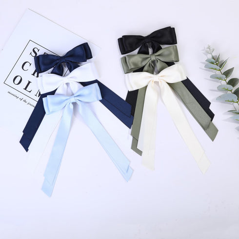 Satin Bow Hair Clips for Women, Silky Hair Ribbon Bows with Long Tail Accessories for Girls