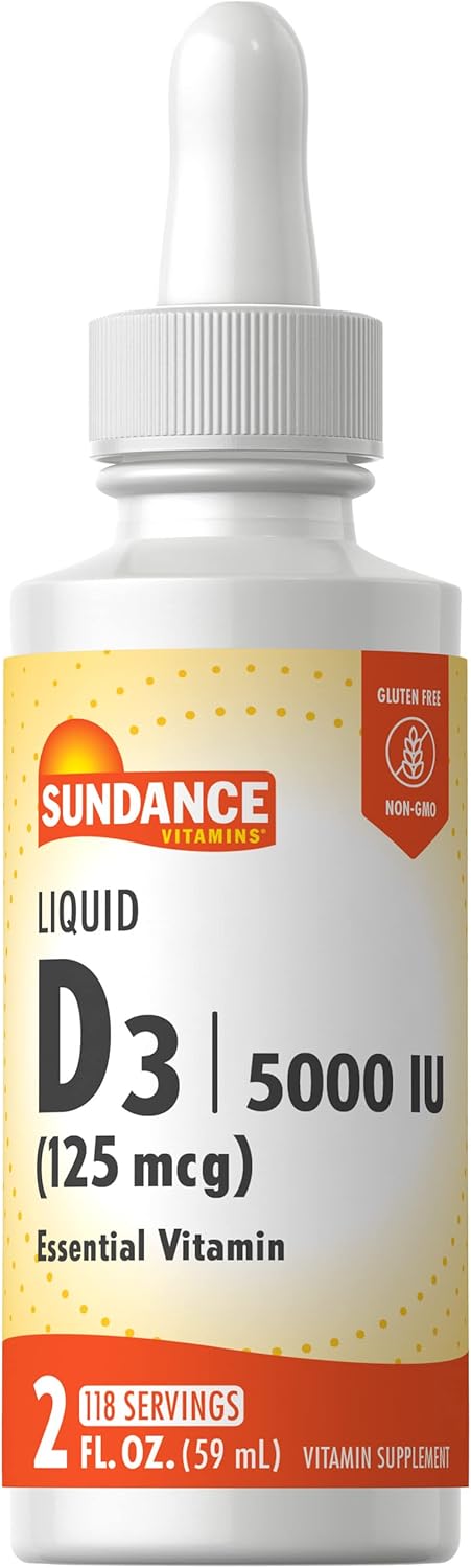 Vitamin D3 5000 IU (125mcg) | Essential Liquid Drops | Vegetarian, Non-GMO, Gluten Free Supplement by Sundance