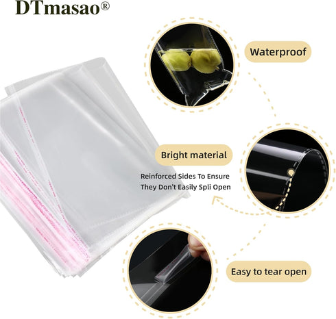 DTmasao Self Sealing Cellophane Bags, 200 Pcs 3x5 Inches Clear Resealable Bags for Cookies, Gifts, and Favors
