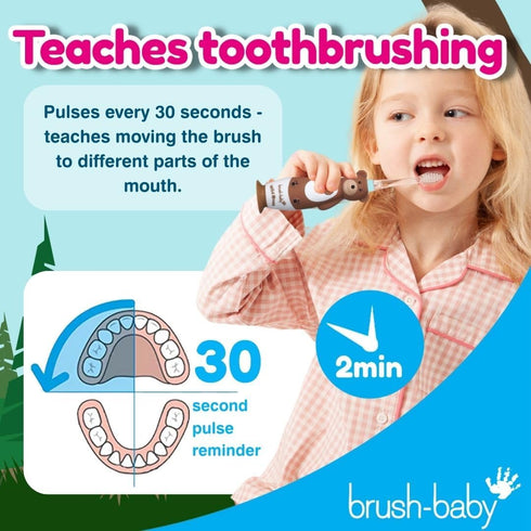 brush-baby WildOnes Kids Electric Rechargeable Toothbrush Bear - 1 Handle, 3 Brush Heads, USB Charging Cable (Ages 0-10)