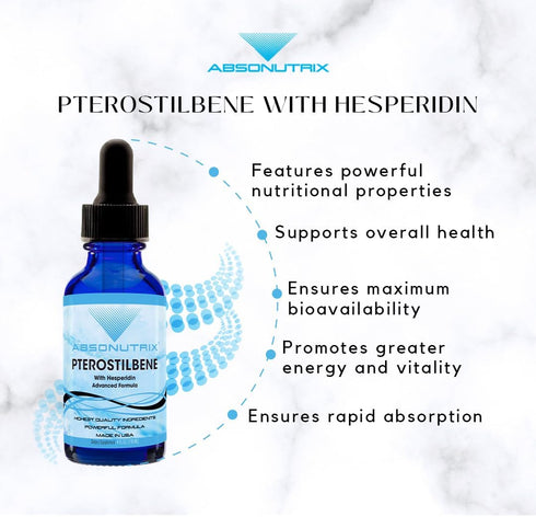 Absonutrix Pterostilbene with Hesperidin 390 mg, 4 Oz Liquid, 300 Servings, Non-GMO, Quick Absorption