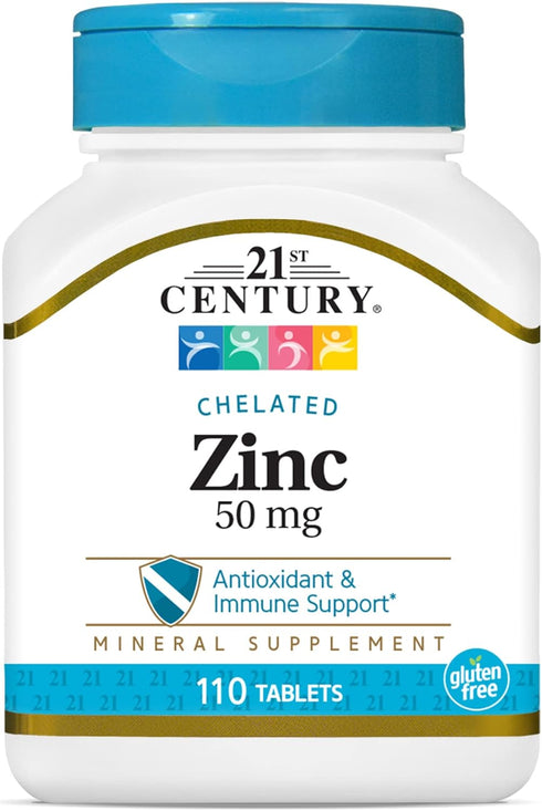 21st Century Zinc 50 Mg (Chelated) Tablets - 110 Count for Daily Nutritional Support.