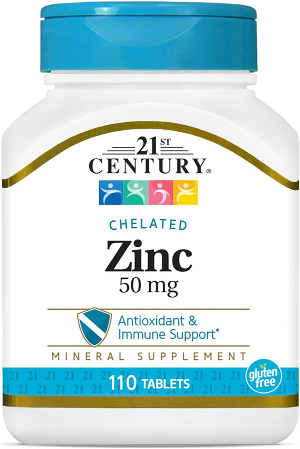 21st Century Zinc 50 Mg (Chelated) Tablets - 110 Count for Daily Nutritional Support.