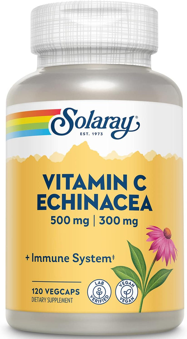SOLARAY Vitamin C & Echinacea Root | 500 mg VIT C & 300 mg Echinacea Per Capsule | 120 VegCaps