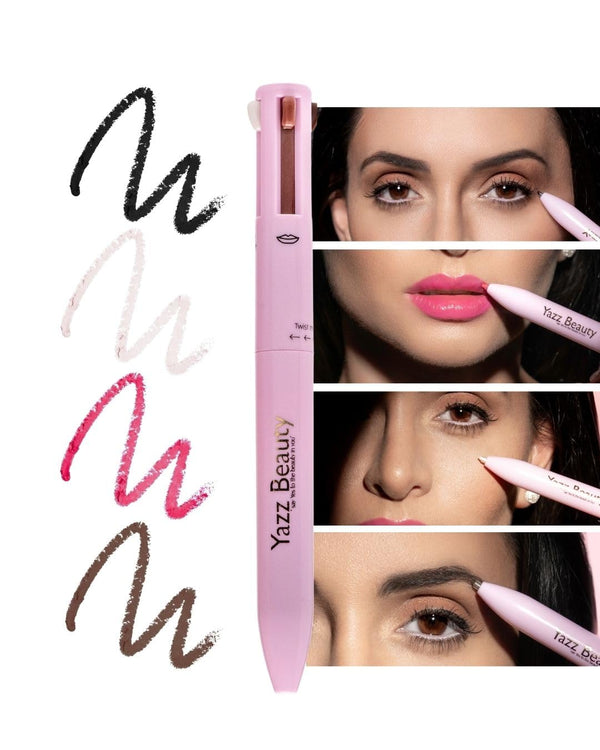 YAZZ BEAUTY 4-in-1 Touch Up Makeup Pen - Eyeliner, Eyebrow Pencil, Highlighter, Lip Liner - Travel Makeup