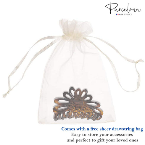 Parcelona French Plume 3" Celluloid Hair Claw, No Slip Grip, Durable Styling Women Hair Accessories, Tortoise Shell