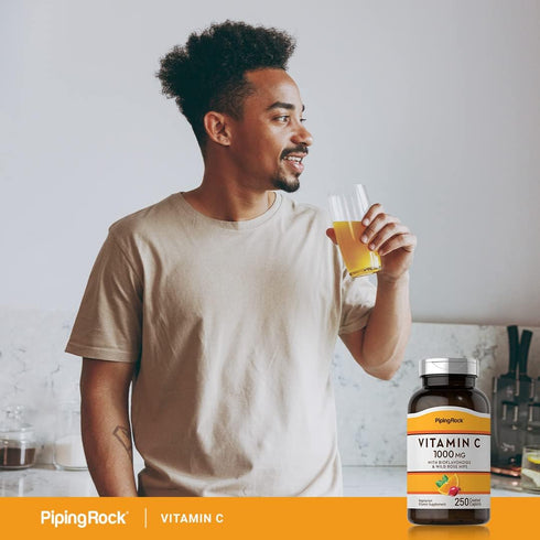 Piping Rock Vitamin C 1000mg | 250 Caplets | with Bioflavonoids & Rose Hips | Vegetarian, Non-GMO, Gluten Free