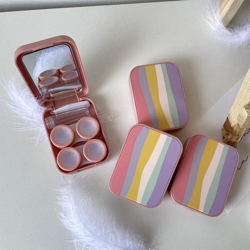 Pink Contact Lens Case Travel Kit Portable Contact Case with Mirror Tweezers Remover Tool Solution Bottle for Daily Outdoor Office