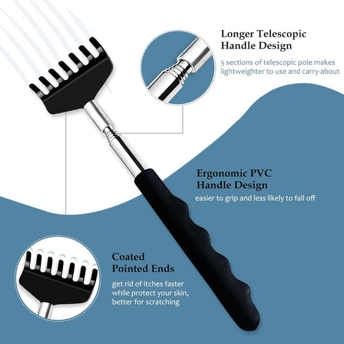 Yexixsr 3 Pack Extendable Metal Back Scratcher for Men & Women, Telescoping Back Massager with Rubber Handles