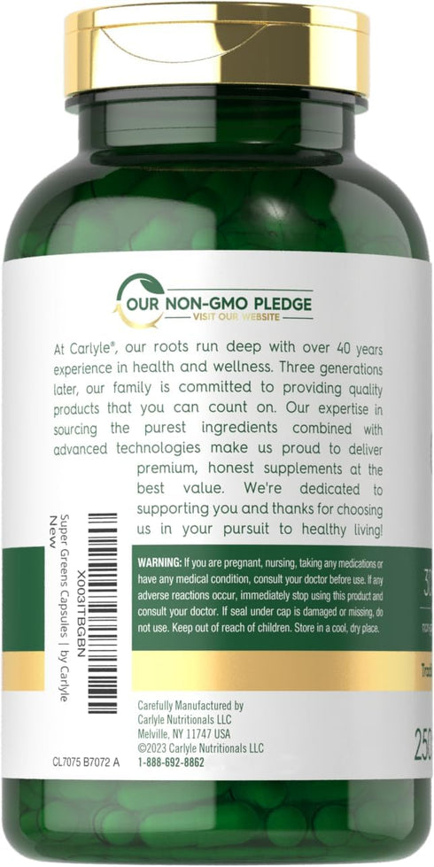 Carlyle Super Greens Capsules | 250 Count | Non-GMO Gluten Free Supplement