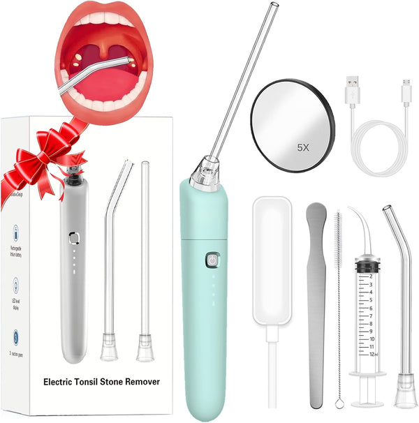 Electronic Tonsil Stone Remover Vacuum Kit with 3 Suction Modes, Oral Lamp, Irrigator, 5X Mirror, Instant Suction Tool