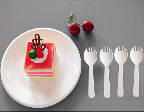 100PCS Disposable Sporks, Eco-Friendly Durable Plastic 2 in 1 Forks and Spoons for Lunch, Picnics, Restaurant, Party