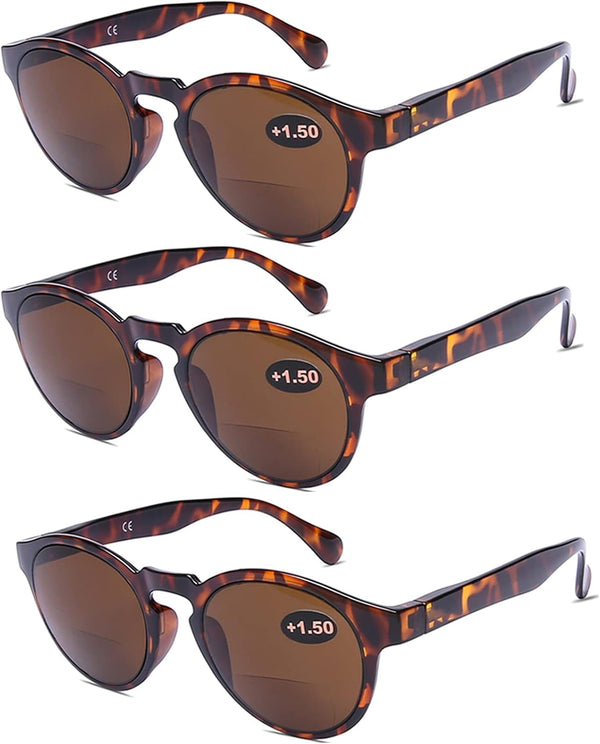 AQWANO 3 Pack Bifocal Reading Sunglasses, Fashion Bifocal Sun Readers for Women Men, 1.0