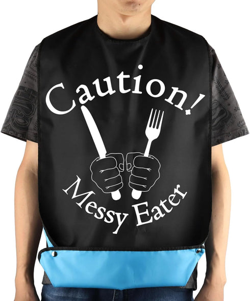JNIAP Caution Messy Eater Adult Bibs With Crumb Catcher Gag Pranks Bib Gift Adjustable Dining Clothing Protectors