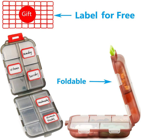 Pill Case (5 Pack) Portable Small Tablet Container Box with 10 Compartments for Travel, Pocket Organizer