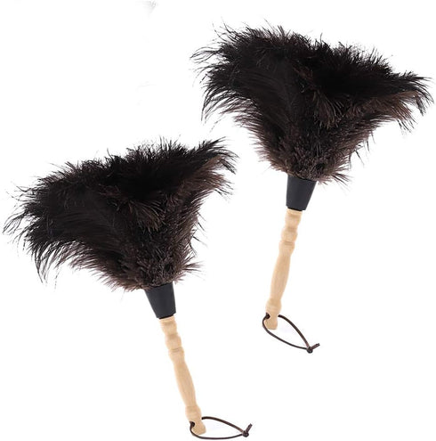 Natural Black Ostrich Feather Duster - 2 Packs, Car Duster for Interior/Exterior Cleaning, Soft and Fluffy (Black)