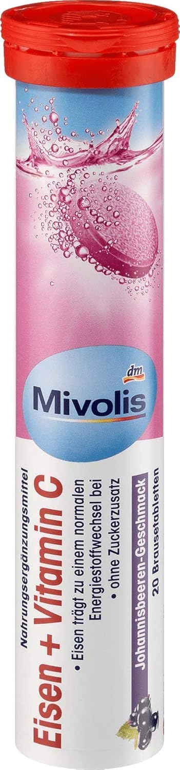 Mivolis Iron + Vitamin C Effervescent Tablets - Dietary Supplements 4 Packs x 20 pcs | Germany