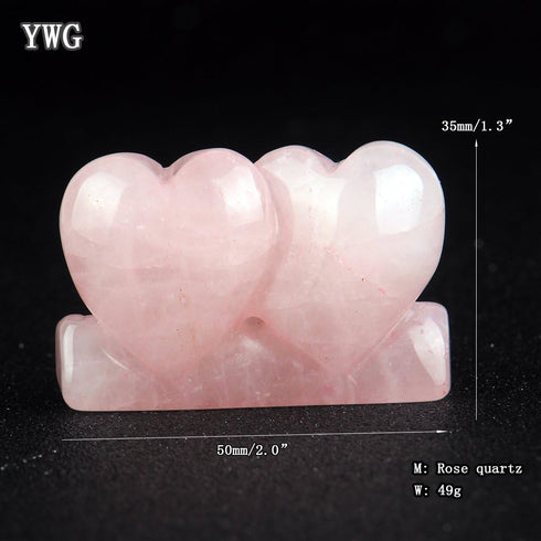 Rose Quartz Double Heart Shape Love Rock Crystal Chakra Stones for Carved Chakra Healing Reiki