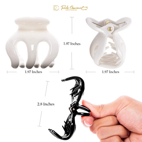 RC ROCHE ORNAMENT 6 Pcs Womens Pumpkin Hair Secure Claw Clips - Medium Black and White