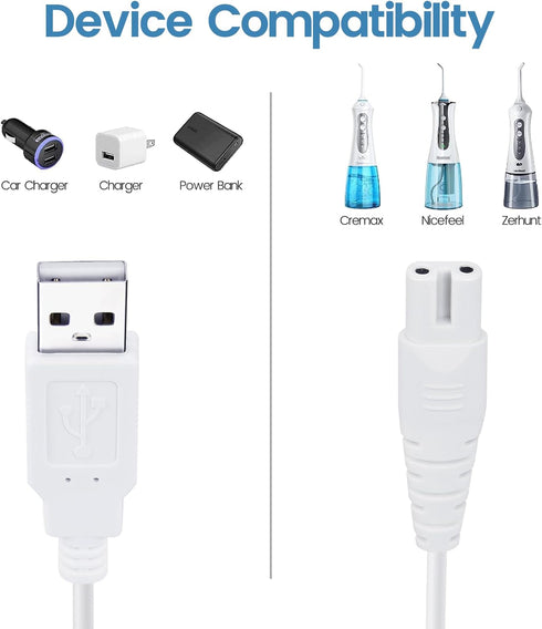 Charger Replacement for Mospro, Zerhunt, Cremax, Nicefeel Water Flosser, USB Charging Cord