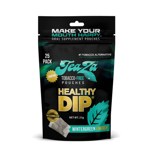 Teaza Herbal Energy Pouches, Tobacco Alternative Nicotine Free Dip, Smokeless Snuff Healthy Dip Pouches, Wintergreen