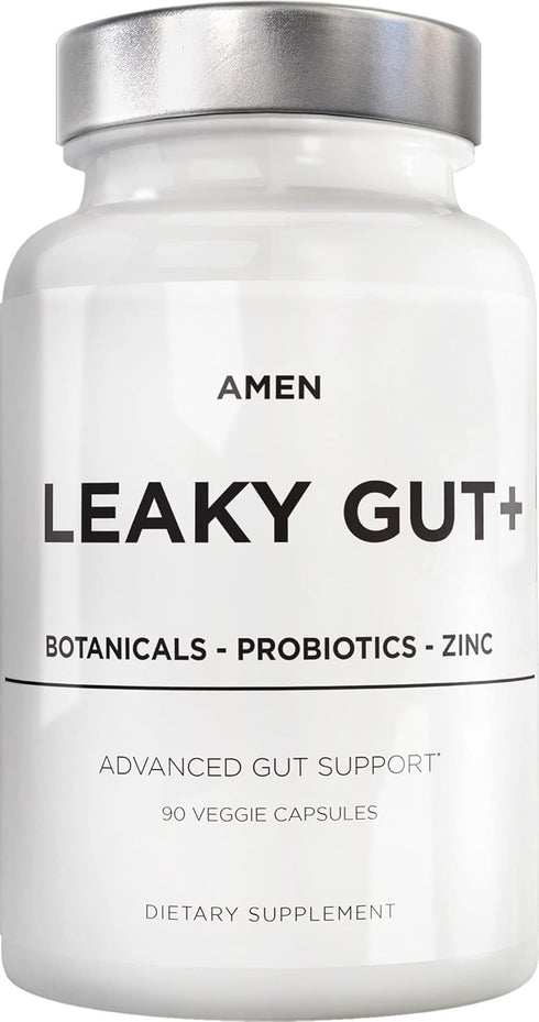 Amen Leaky Gut Supplement, Advanced Formula with L Glutamine, Zinc, Turmeric, Probiotics, Vegan, Non-GMO, 90 Capsules