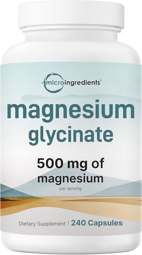 Magnesium Glycinate 500mg, 240 Capsules, 100% Chelated for Max Absorption, Support for Sleep, Muscle & Heart Health
